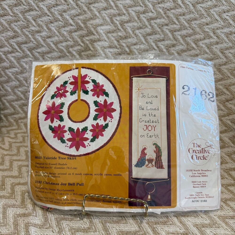 Vintage The Creative Circle Christmas Joy Bell Pull Cross Stitch Embroidery Kit